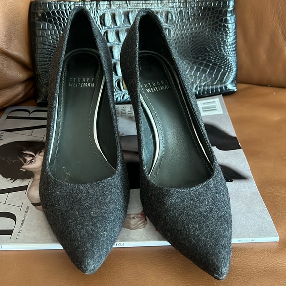 STUART WEITZMAN GREY WOOL LUXURY HEELS - Picture 2 of 8